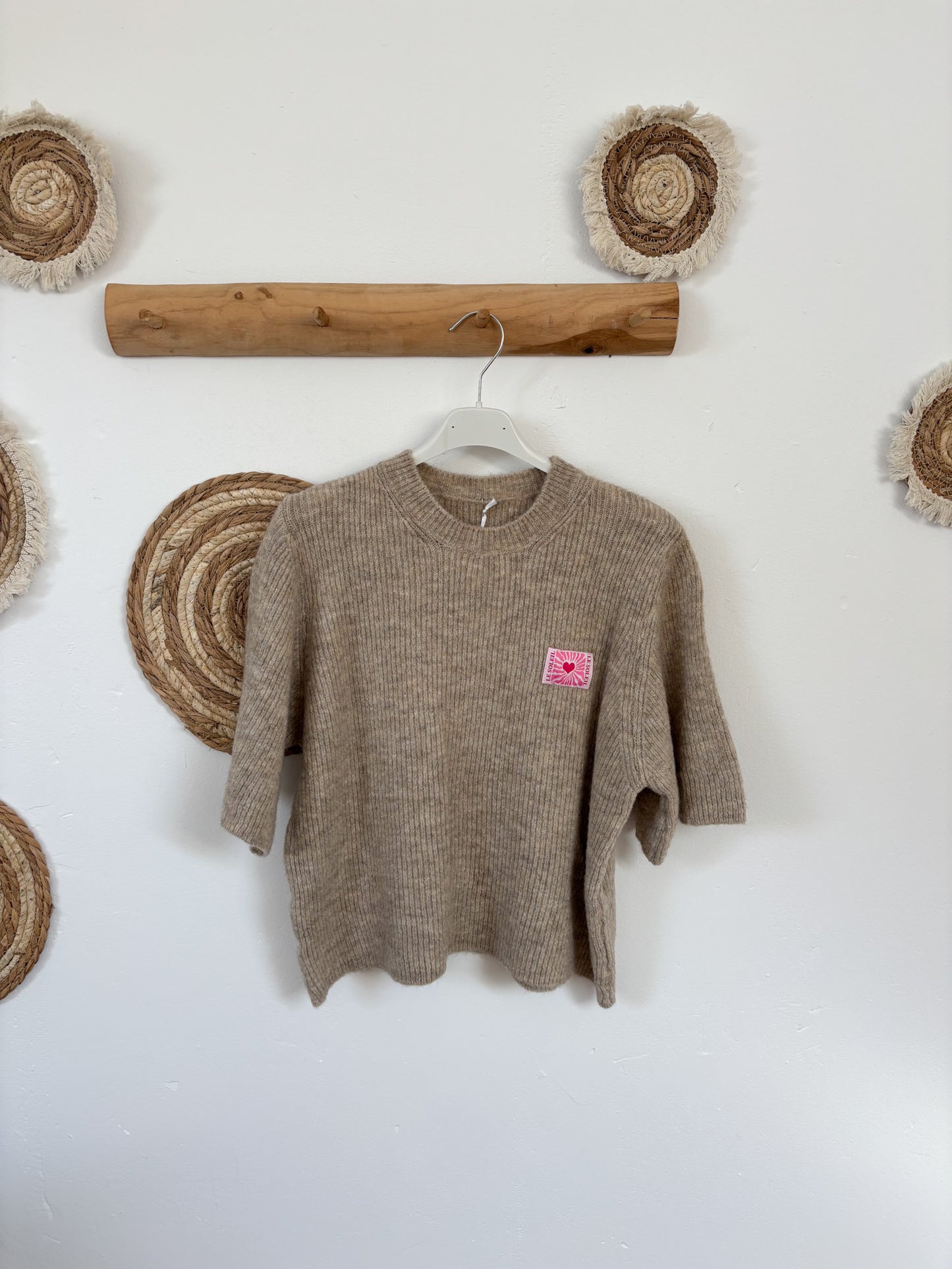 Kurzarm Pullover taupe
