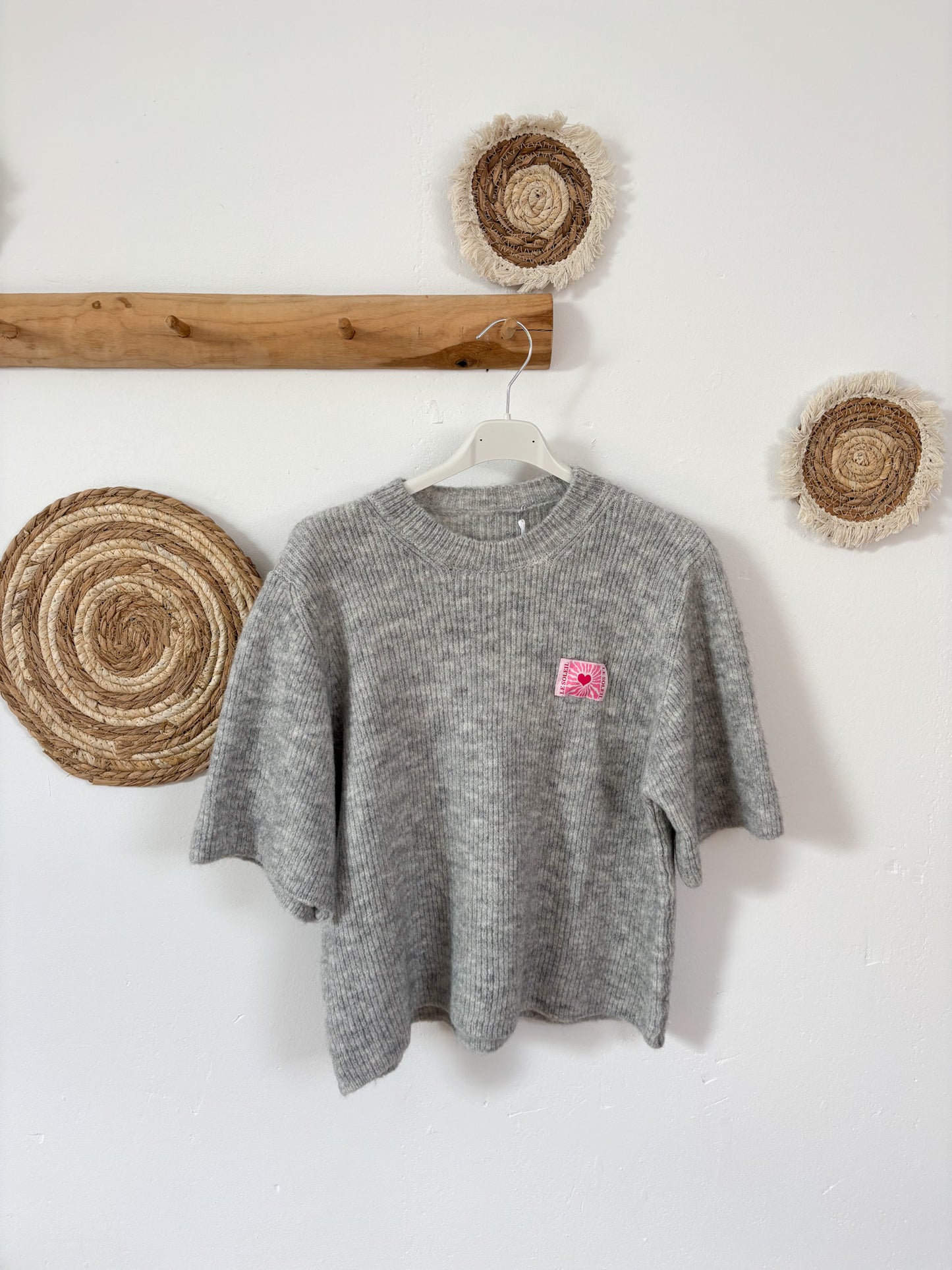 Kurzarm Pullover hellgrau