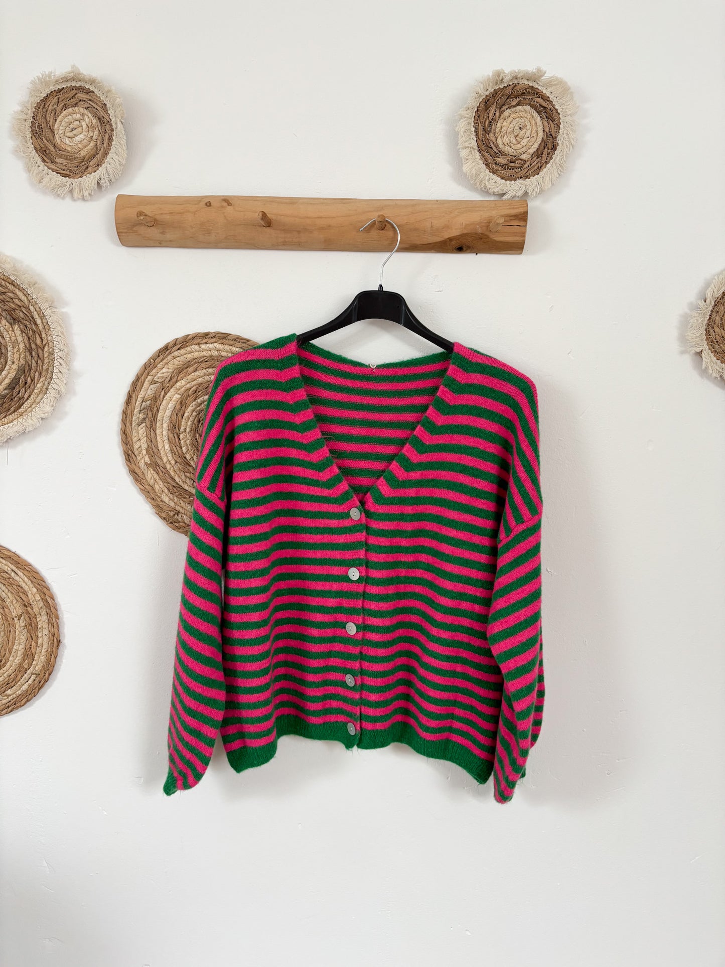 Cardigan Streifen pink/grün