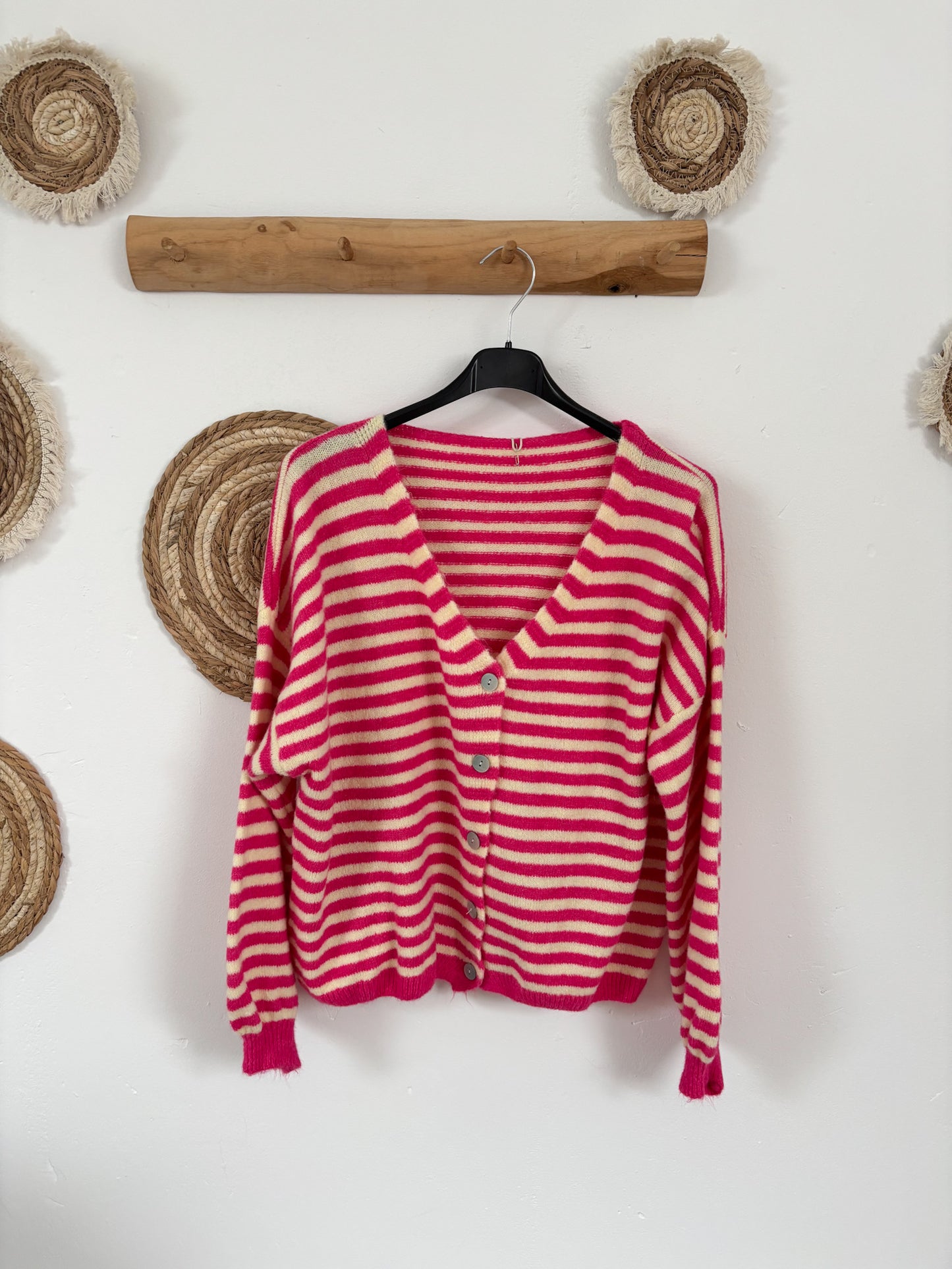 Cardigan Streifen pink/creme