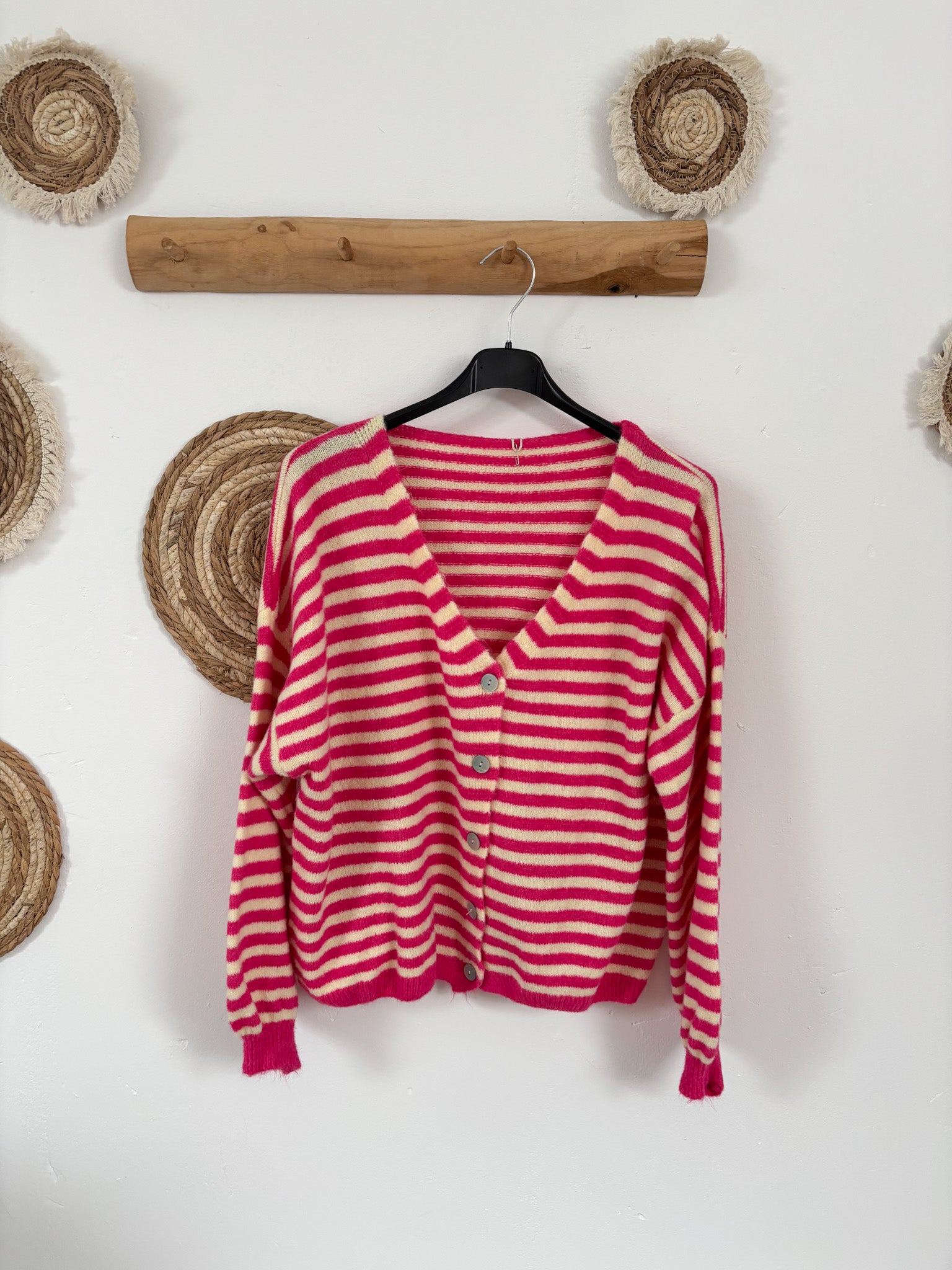 Cardigan Streifen pink/creme