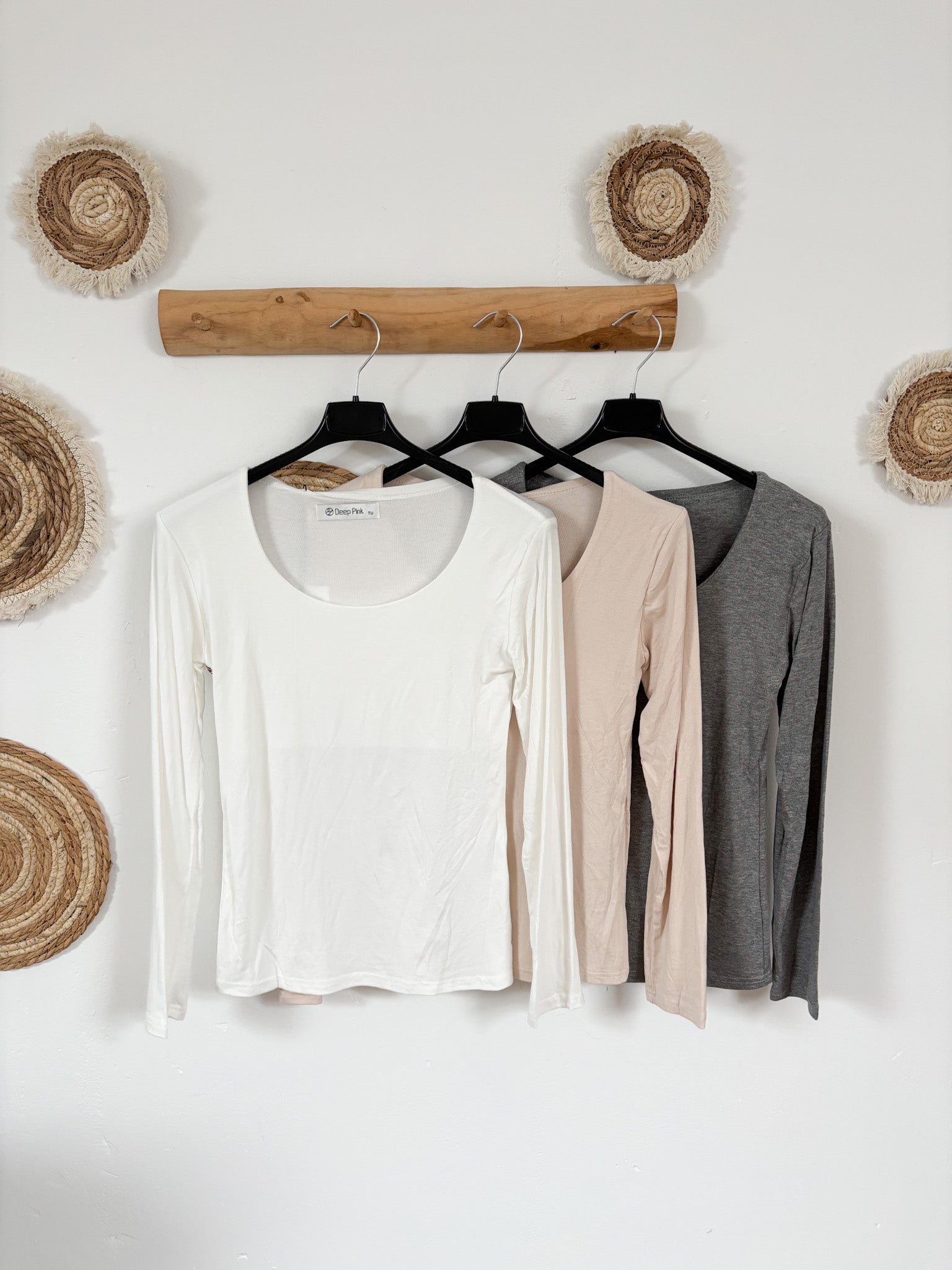 Langarmshirt weiß, beige, grau